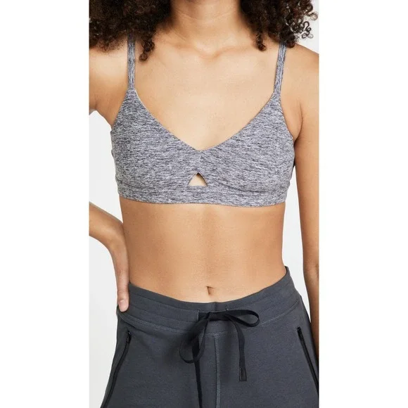 Alo Yoga Alosoft Lounge Sports Bra Heather Grey Sz L V-Neck Bralette Gym - Picture 3 of 15